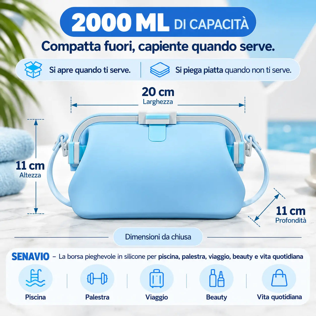 La borsa intelligente per la piscina, la palestra e la vita quotidiana.