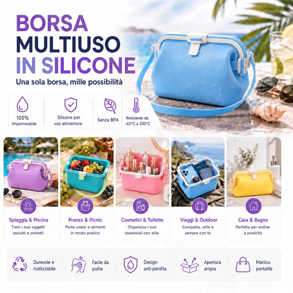 Si apre come un contenitore. Si porta come una borsa.