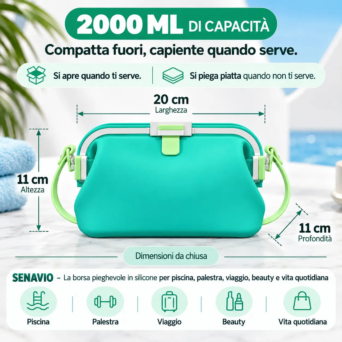 La borsa intelligente per la piscina, la palestra e la vita quotidiana.