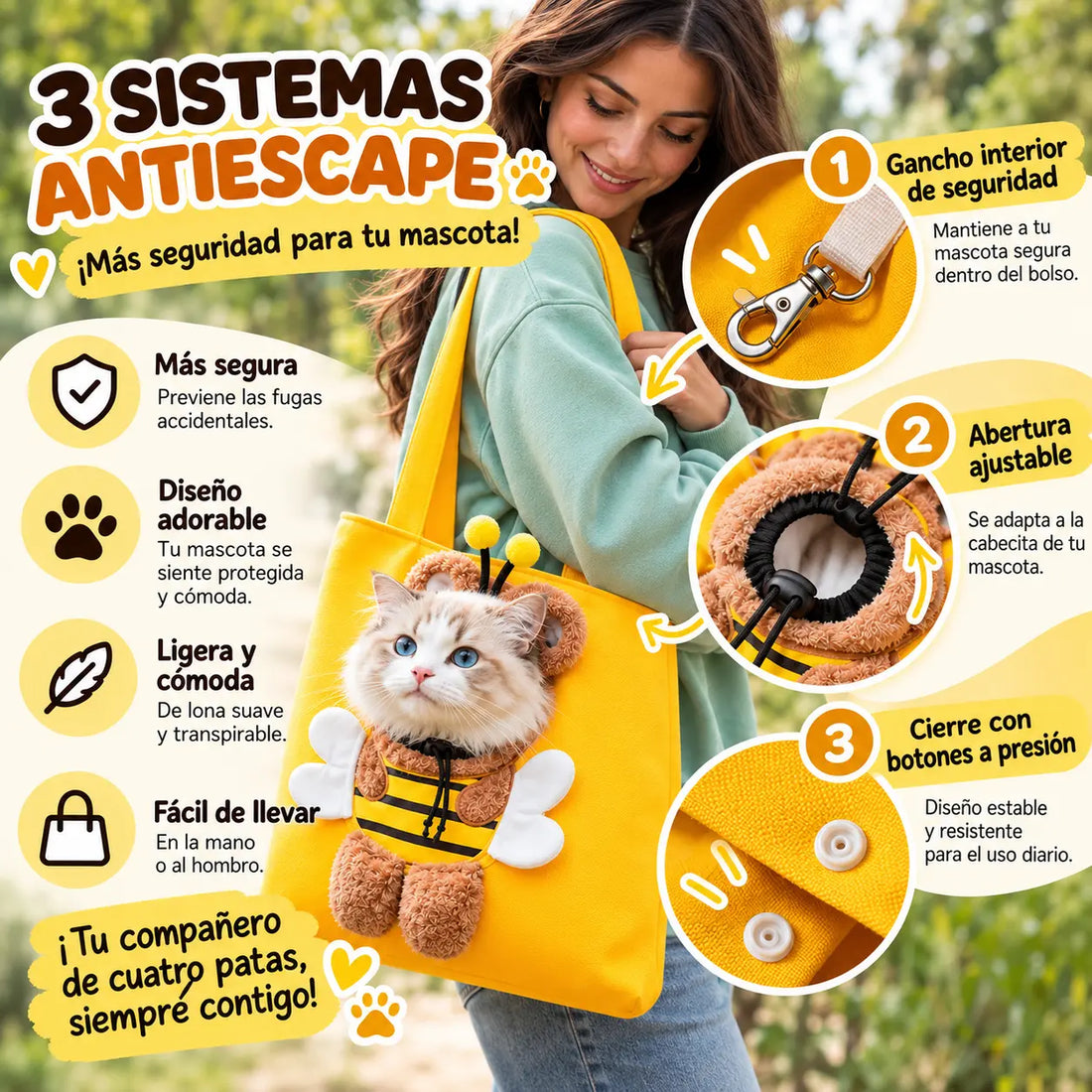 Bolso Transportín Antiescape SENAVIO™ para Perros y Gatos – Seguro, Cómodo y Transpirable